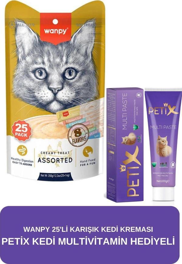 Petix Wanpy Karışık Krema Kedi Ödülü 25X14 Gr (Petix Multivitamin Hediyeli) - Image 1