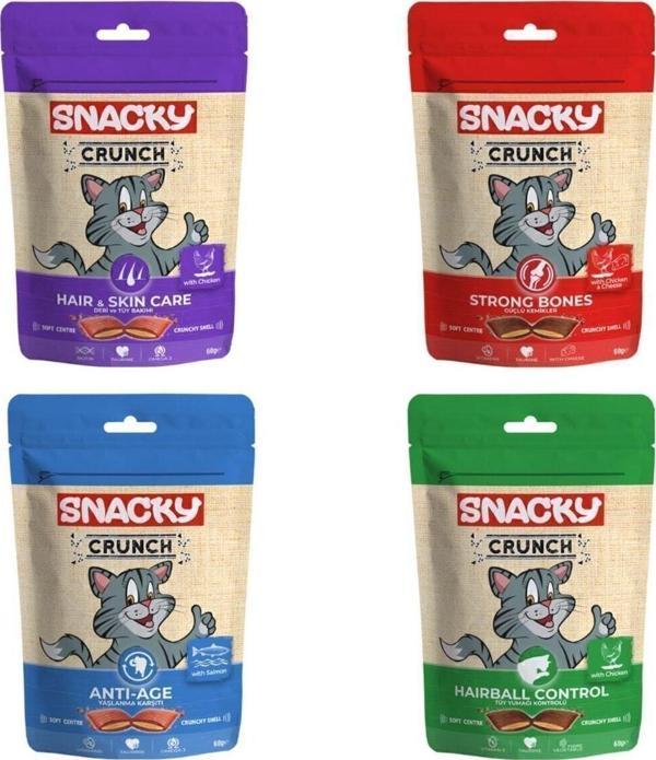 Snacky Crunch Yaşlanma Karşıtı Eklem Sağlığı Deri Tüy Sağlığı Tüy Yumağı Kontrolü Kedi Ödül Mama 4 X 60 Gr - Image 1