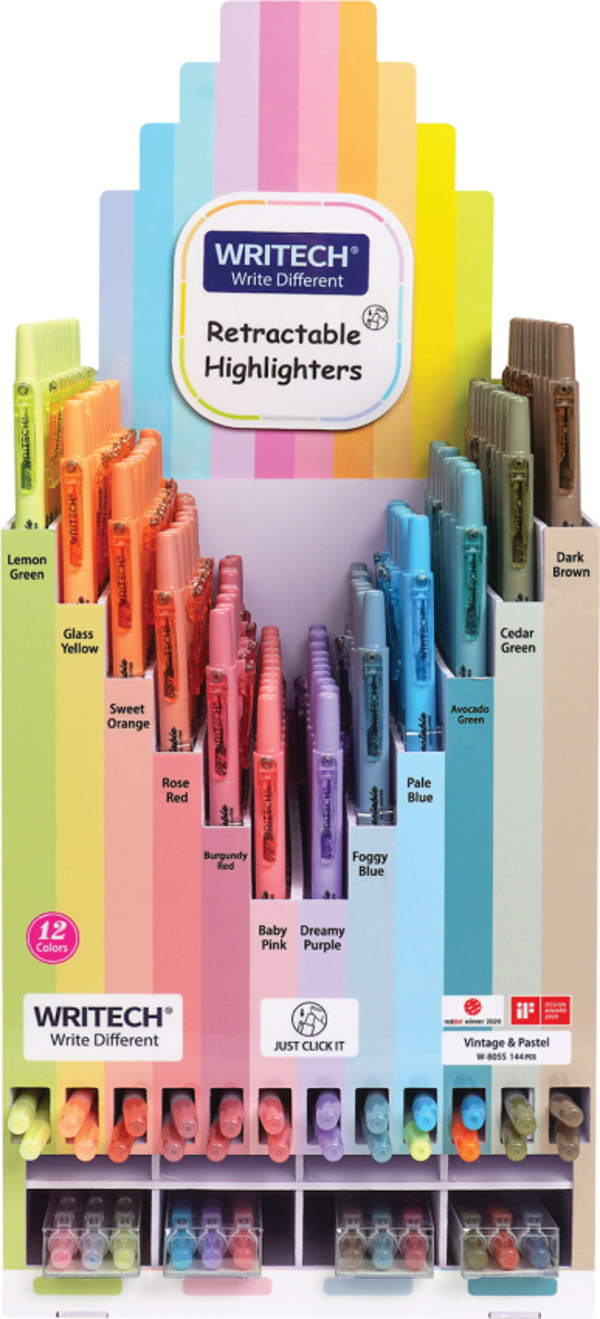 WRITECH W-805S BASMALI FOSFORLU KALEM NEON+PASTEL 12 RENK - 144'LÜ STAND - Image 1