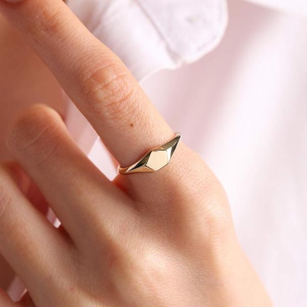 14K Altın Şövalye Yüzük (Kişiselleştir) Beşgen 0,6 cm - Image 1