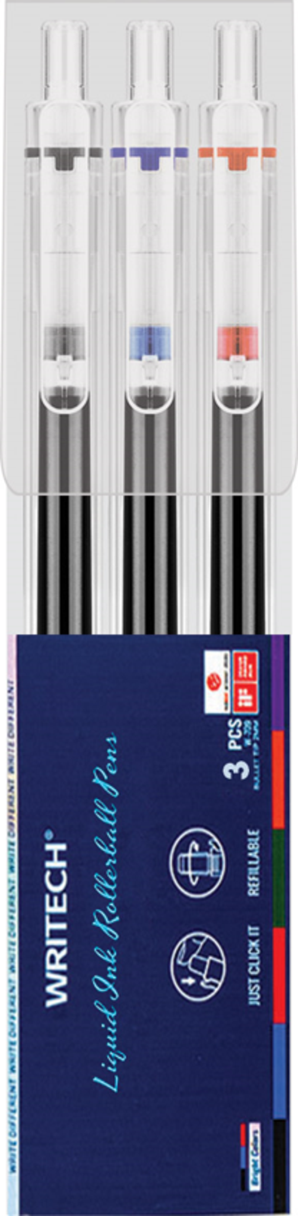 WRITECH W-927 BASMALI ROLLER 0,5MM KALEM (MAVİ-SİYAH-KIRMIZI) - 3'LÜ - Image 1