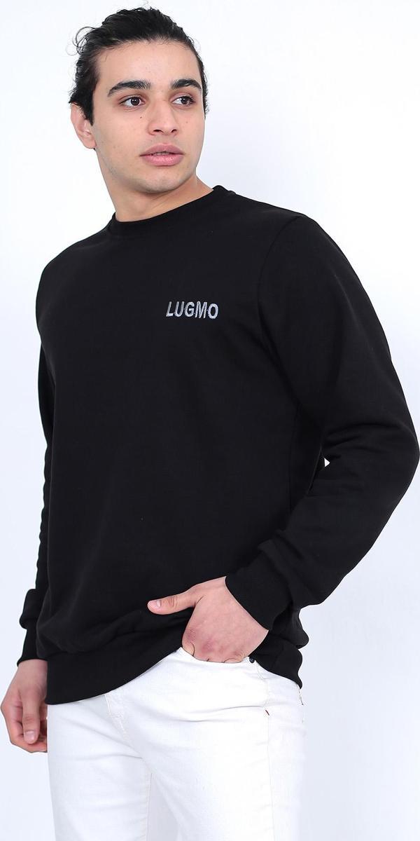 Lugmo Erkek Sweatshirt 3 İplik Kompak Kumaş Kazak Regular Siyah - Image 1