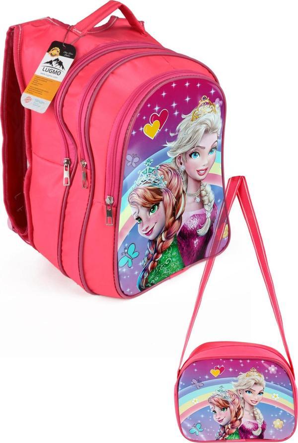 Lugmo Ortaokul İlkokul Çantası ve Beslenme Çantası 3 Cepli Pedli Elsa Pembe - Image 1