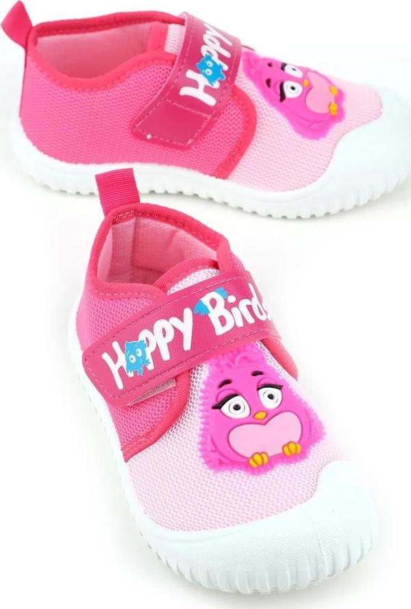 Gezer Yazlık Kız Çocuk Keten Happy Bird Cırt Cırtlı Ayarlanabilir Ayakkabı Fuşya - Image 1