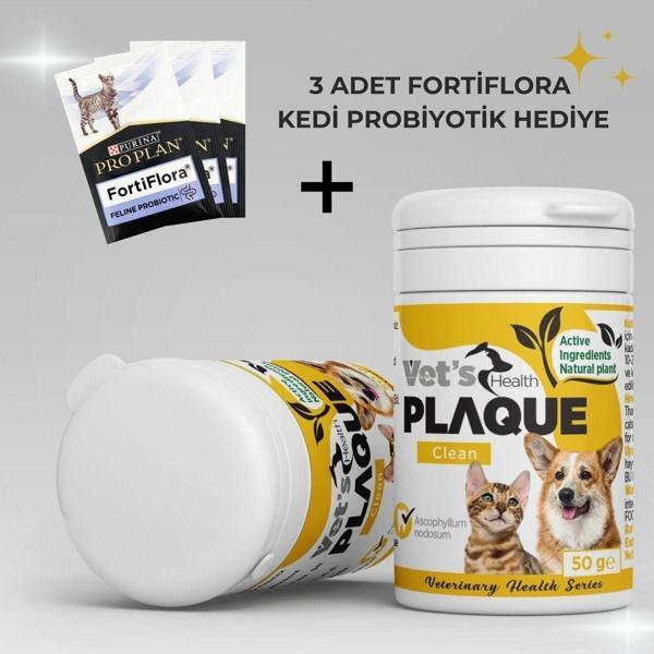Vet's Health Plaqueclean Kedi Ve Köpekler İçin Diş Taşı, Tartar Ve Plak Giderici 50G (Fortiflora Hediyeli) - Image 1