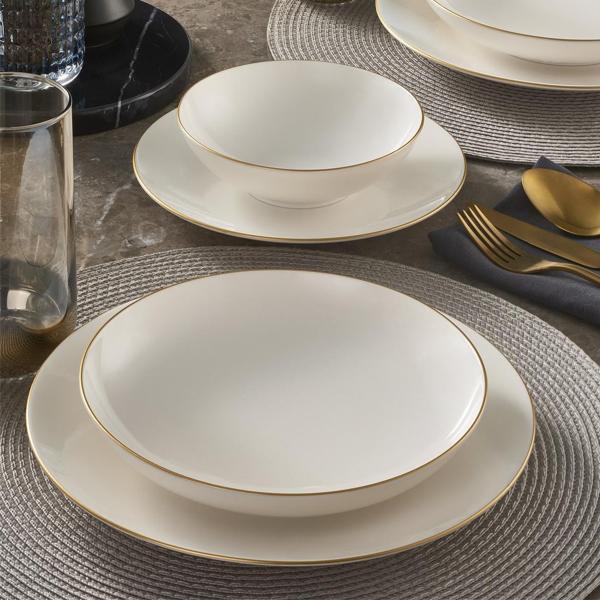 Güral Porselen Camelia 26 Parça 6 Kişilik Bone Yemek Takımı - Gold - Image 1