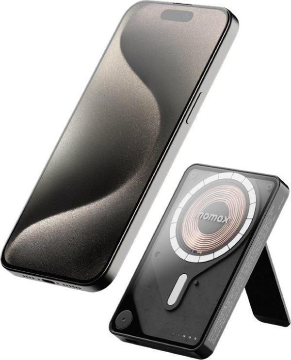 Momax 1-Power X Pro+ Manyetik Standlı Wireless Powerbank 10000mAh Dahili USB-C Kablolu Siyah - Image 1