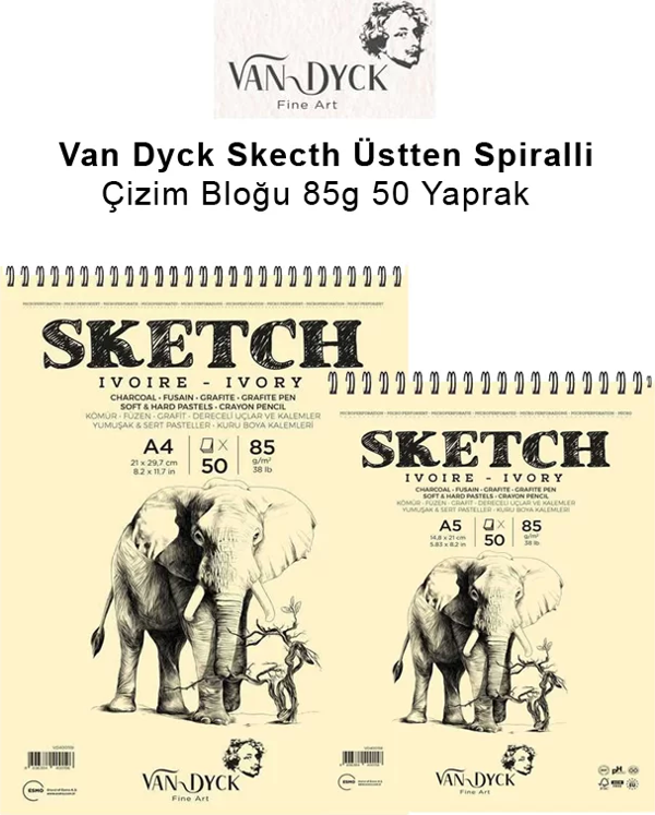Van Dyck Skecth Üstten Spiralli Çizim Bloğu 85g 50 Yaprak - Image 1