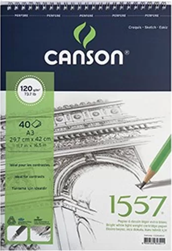 CANSON 1557 ÜSTTEN SPİRALLİ ÇİZİM BLOĞU A3 40 YAPRAK 120gr - Image 1