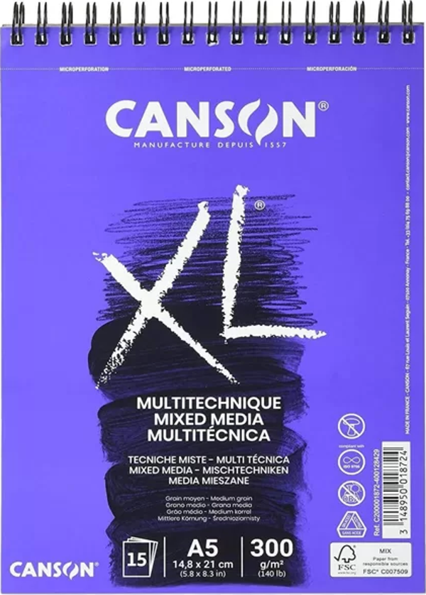 CANSON XL MİX MEDİA SPİRALLİ ÇİZİM BLOĞU A5 15 YAPRAK 300gr (200001872) - Image 1