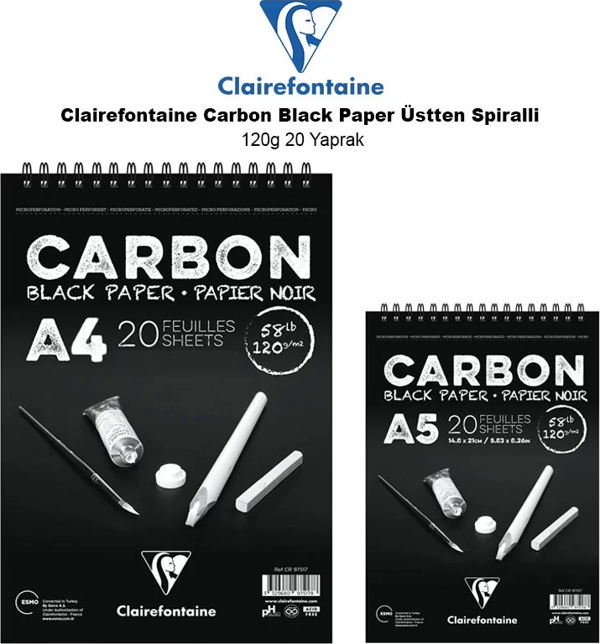 Clairefontaine Carbon Black Paper Üstten Spiralli 120g 20 Yaprak - Image 1