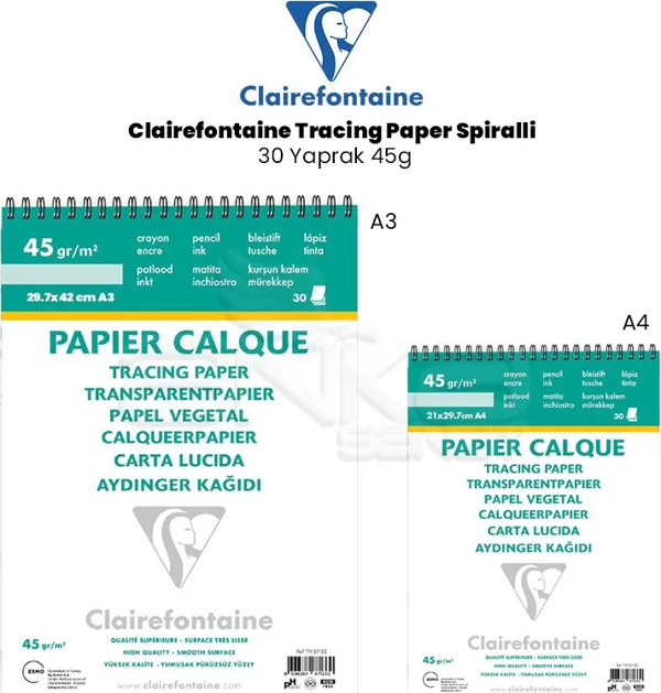 Clairefontaine Tracing Paper Spiralli 30 Yaprak 45g - Image 1