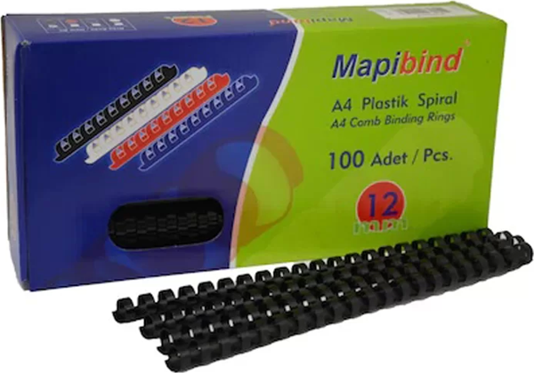 MAPİBİND PLASTİK SPİRAL 12mm SİYAH 100LÜ - Image 1
