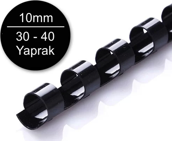 Sarff 10mm Siyah Plastik Spiral 30-40 Yaprak Kapasiteli (100 lü Kutu) - Image 1