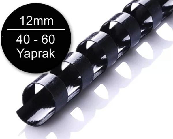 Sarff 12mm Siyah Plastik Spiral 40-60 Yaprak Kapasiteli (100 lü Kutu) - Image 1