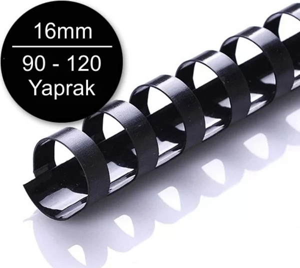 Sarff 16mm Plastik Spiral Siyah 90-120 Yaprak Kapasiteli (100 lü Kutu) - Image 1