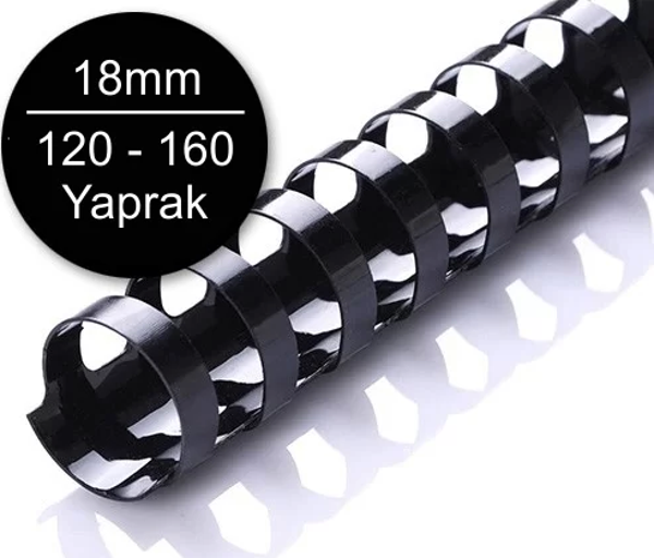 Sarff 18mm Plastik Spiral Siyah 120-160 Yaprak Kapasiteli (100 lü Kutu) - Image 1