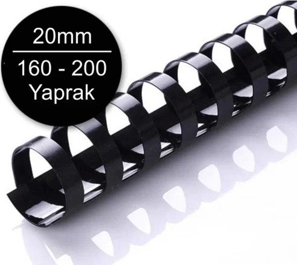 Sarff 20mm Plastik Spiral Siyah 160-200 Yaprak Kapasiteli (100 lü Kutu) - Image 1