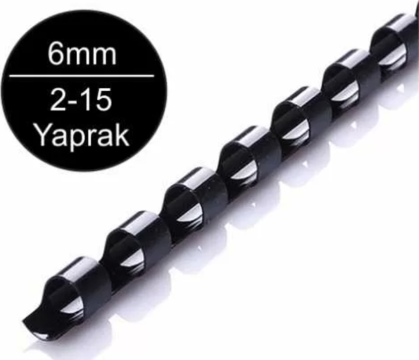 Sarff 6mm Siyah Plastik Spiral 2-15 Yaprak Kapasiteli (100 lü Kutu) - Image 1