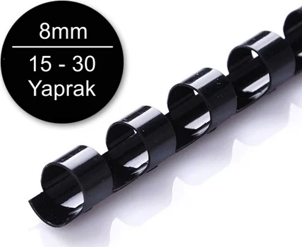 Sarff 8mm Siyah Plastik Spiral 15-30 Yaprak Kapasiteli (100 lü Kutu) - Image 1