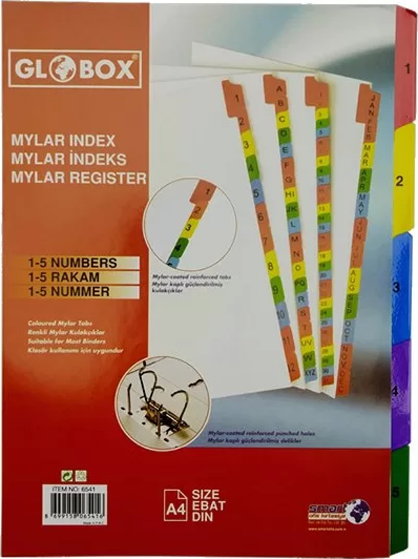 GLOBOX 6541 MYLAR KARTON AYRAÇ A4 1-5 RAKAM - Image 1