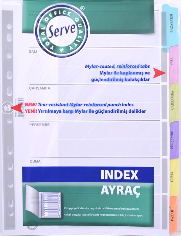 SERVE 5525-P KARTON AYRAÇ A4 GÜNLER - Image 1