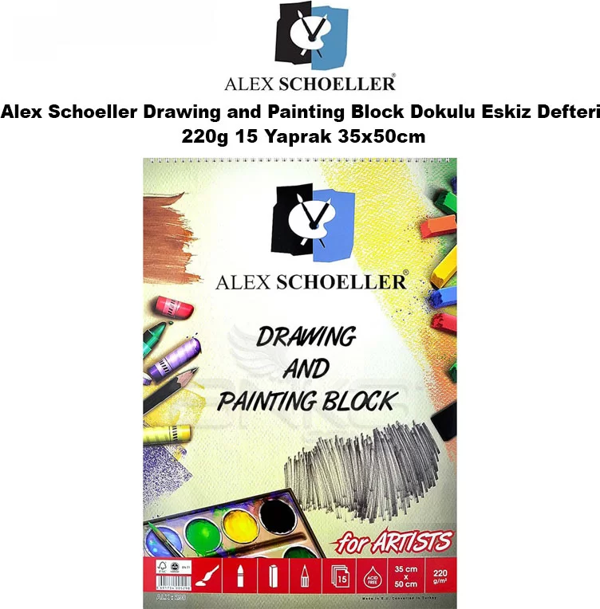 Alex Schoeller Drawing and Painting Block Dokulu Eskiz Defteri 220g 15 Yaprak 35x50cm - Image 1