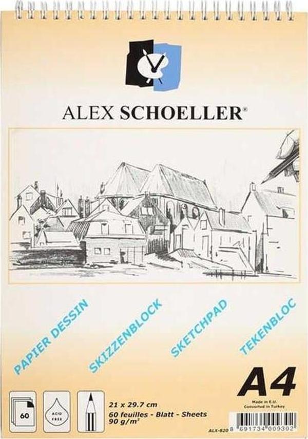 Alex Schoeller Spiralli Dik Eskiz Blok A4 60 Yaprak 90 gr - Image 1