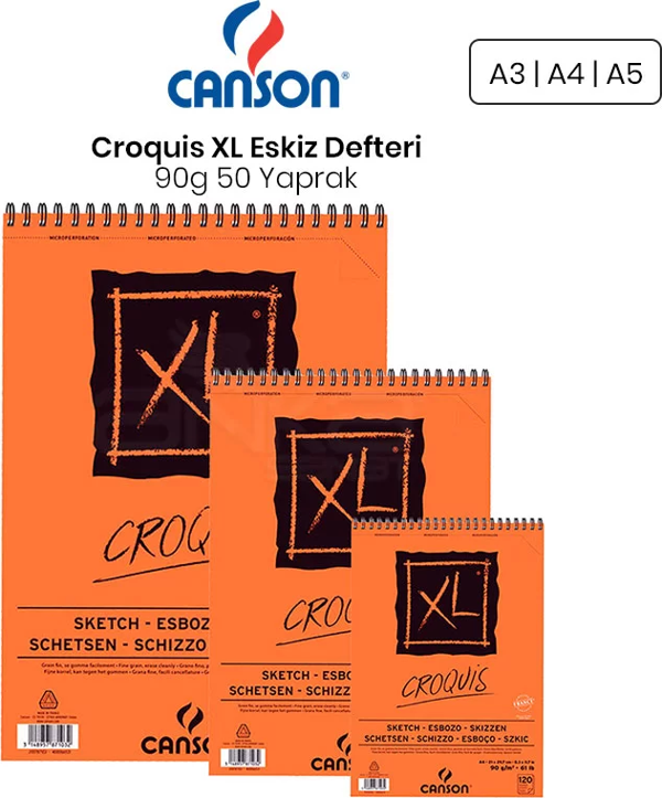 Canson XL Croquis Eskiz Defteri 90g 50 Yaprak Üstten Spiralli - Image 1