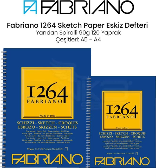 Fabriano 1264 Sketch Paper Eskiz Defteri Yandan Spiralli 90g - Image 1