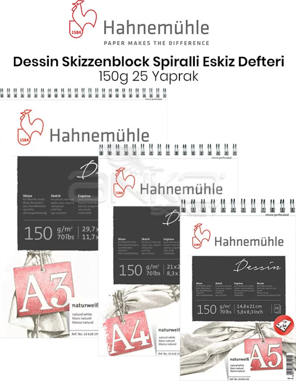 Hahnemühle Dessin Skizzenblock Spiralli Eskiz Defteri 150g 25 Yaprak - Image 1