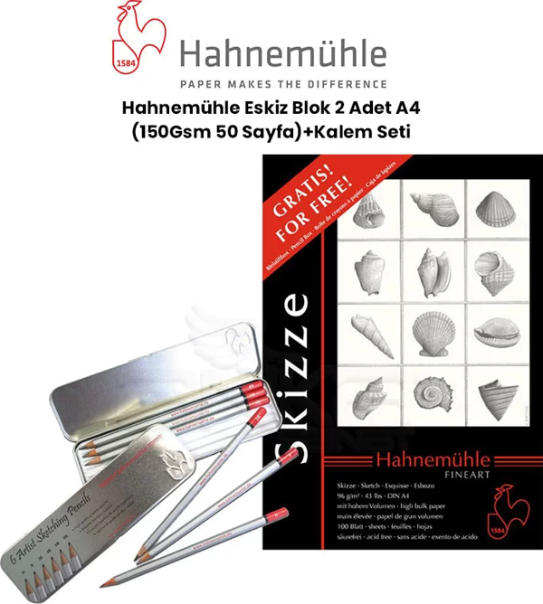 Hahnemühle Eskiz Blok 2 Adet A4 100 Yaprak 150g + Kalem Seti - Image 1
