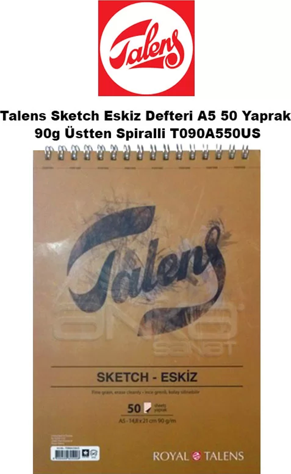 Talens Sketch Eskiz Defteri A5 50 Yaprak 90g Üstten Spiralli T090A550US - Image 1