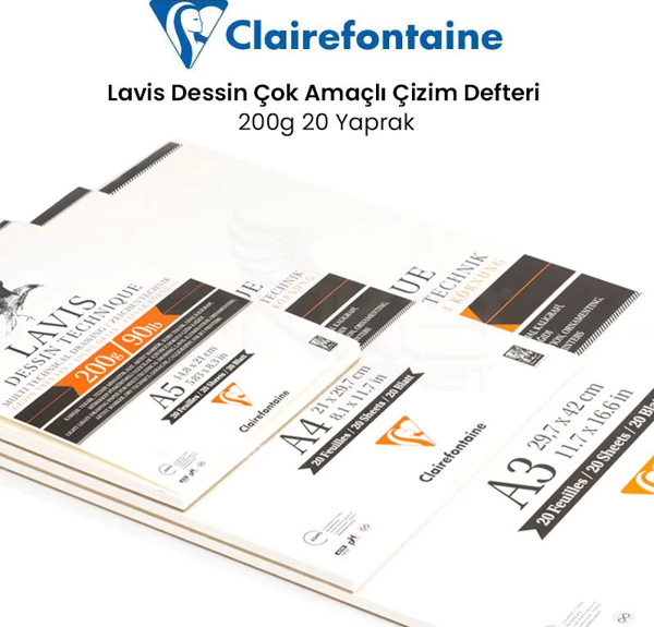 Clairefontaine Lavis Dessin Çok Amaçlı Çizim Defteri 200g 20 Yaprak - Image 1