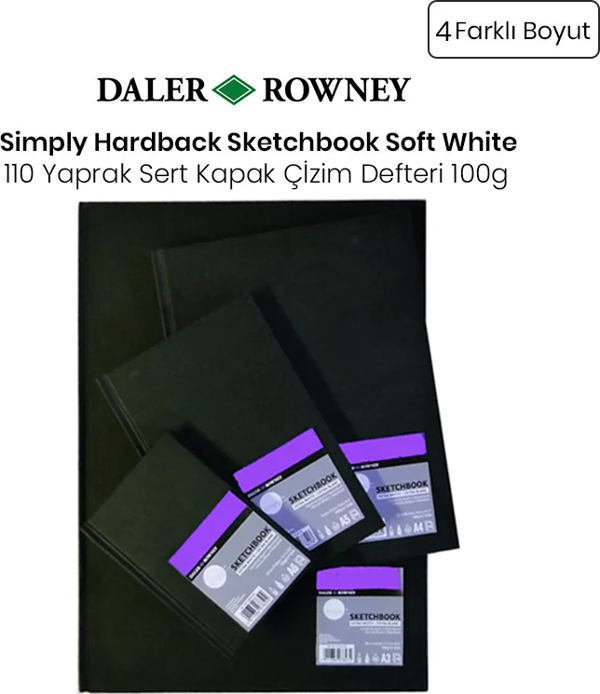 Daler Rowney Simply Hardback Sketchbook Soft White Sert Kapak Çizim Defteri 110 Yaprak 100g - Image 1