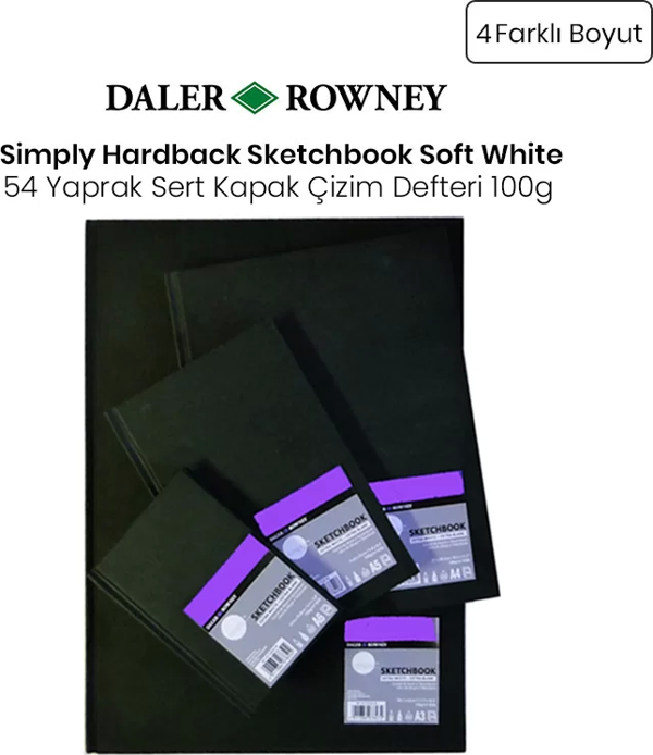 Daler Rowney Simply Hardback Sketchbook Soft White Sert Kapak Çizim Defteri 54 Yaprak 100g - Image 1