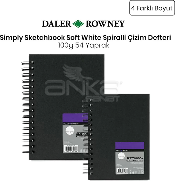 Daler Rowney Simply Sketchbook Soft White Spiralli Çizim Defteri 100g 54 Yaprak - Image 1