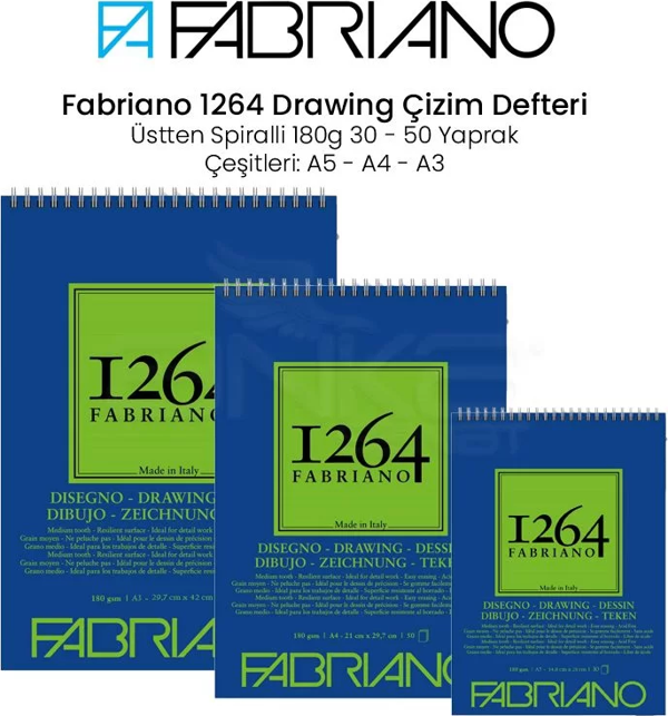 Fabriano 1264 Drawing Paper Çizim Defteri Üstten Spiralli 180g - Image 1