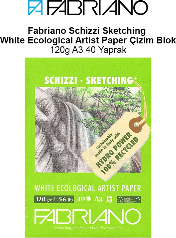 Fabriano Schizzi Sketching White Ecological Artist Paper Çizim Blok 120g A3 40 Yaprak - Image 1