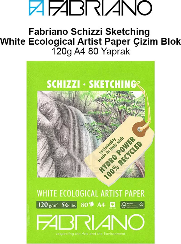 Fabriano Schizzi Sketching White Ecological Artist Paper Çizim Blok 120g A4 80 Yaprak - Image 1