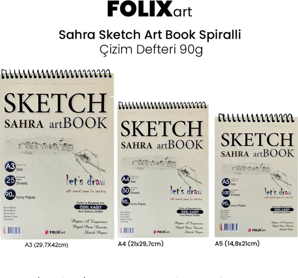 Folix Art Sahra Sketch Book Spiralli Çizim Defteri 90g 50 YP - Image 1