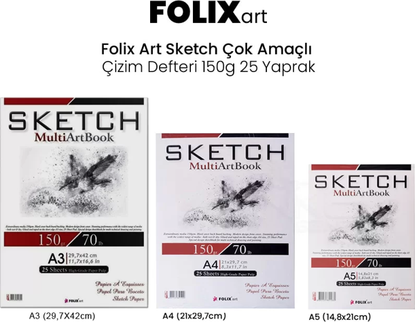 Folix Art Sketch Çok Amaçlı Çizim Defteri 150g 25 Yaprak - Image 1