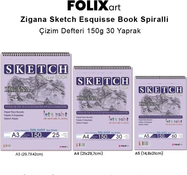 Folix Art Zigana Sketch Esquisse Book Spiralli Çizim Defteri 150g 30 Yaprak - Image 1