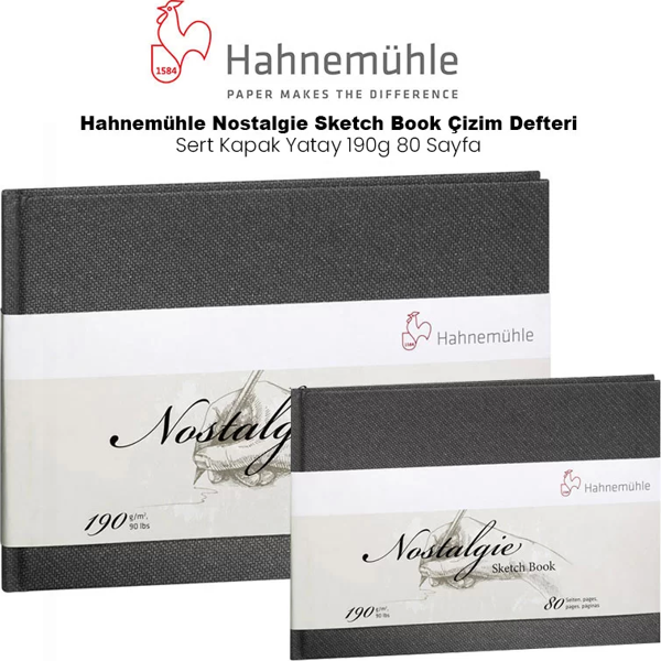 Hahnemühle Nostalgie Sketch Book Çizim Defteri Sert Kapak Yatay 190g 80 Yaprak - Image 1