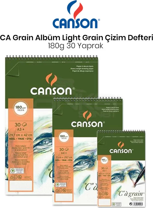 Canson CA Grain Albüm Light Grain Spiralli 180g 30 Yaprak - Image 1
