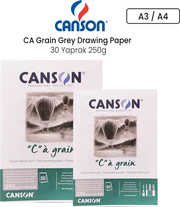 Canson CA Grain Grey Drawing Paper 30 Yaprak 250g - Image 1