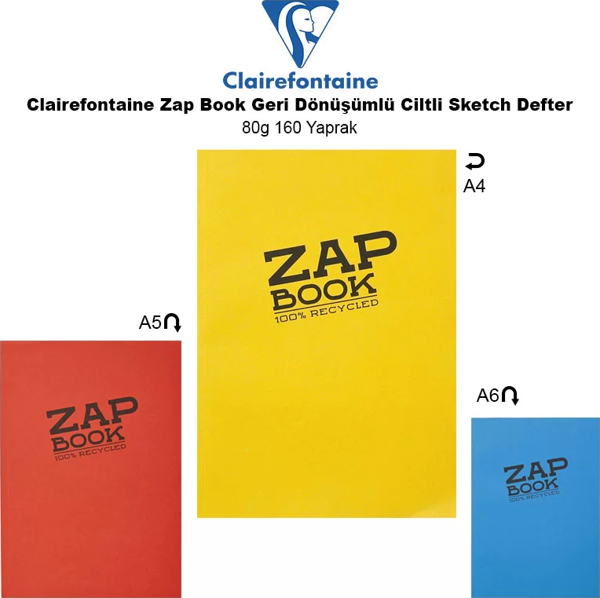 Clairefontaine Zap Book Geri Dönüşümlü Ciltli Sketch Defter 80g 160 Yaprak - Image 1