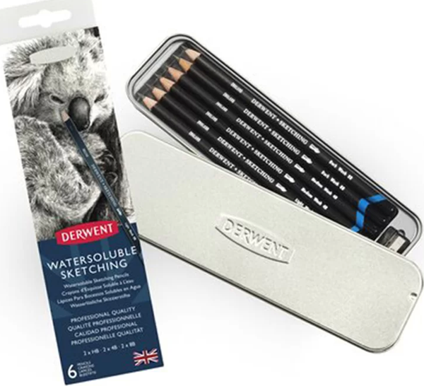 Derwent Watersoluble Sketching Suda Çözünebilen 6lı Kalem Seti Metal Kutu - Image 1