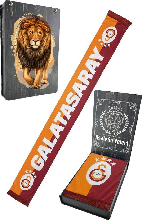 Galatasaray Orijinal Şal Atkı Aslan Baskılı Ahşap Kutulu - Image 1