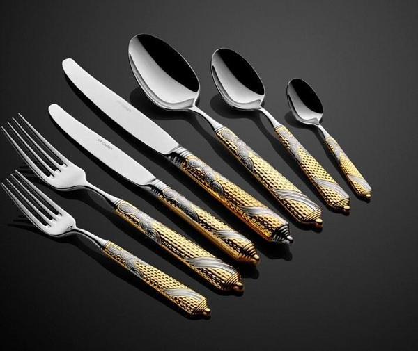 Lamedore Embossed Yarım Gold 89 Parça Çatal Bıçak Seti - Image 1
